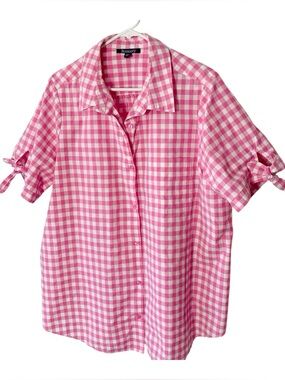 ROAMAN'S Gingham Tie Sleeve Shirt
